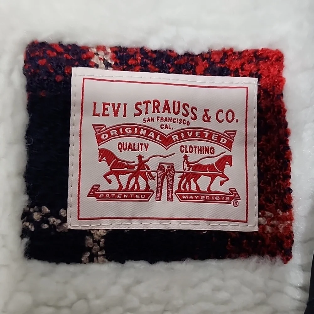 Levi's Wool Blend Oversized Plaid Sherpa Shirt Shacket Size XL
